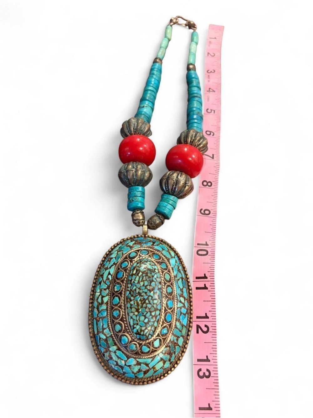 Vintage 1970s Tibetan Turquoise Mosaic Necklace